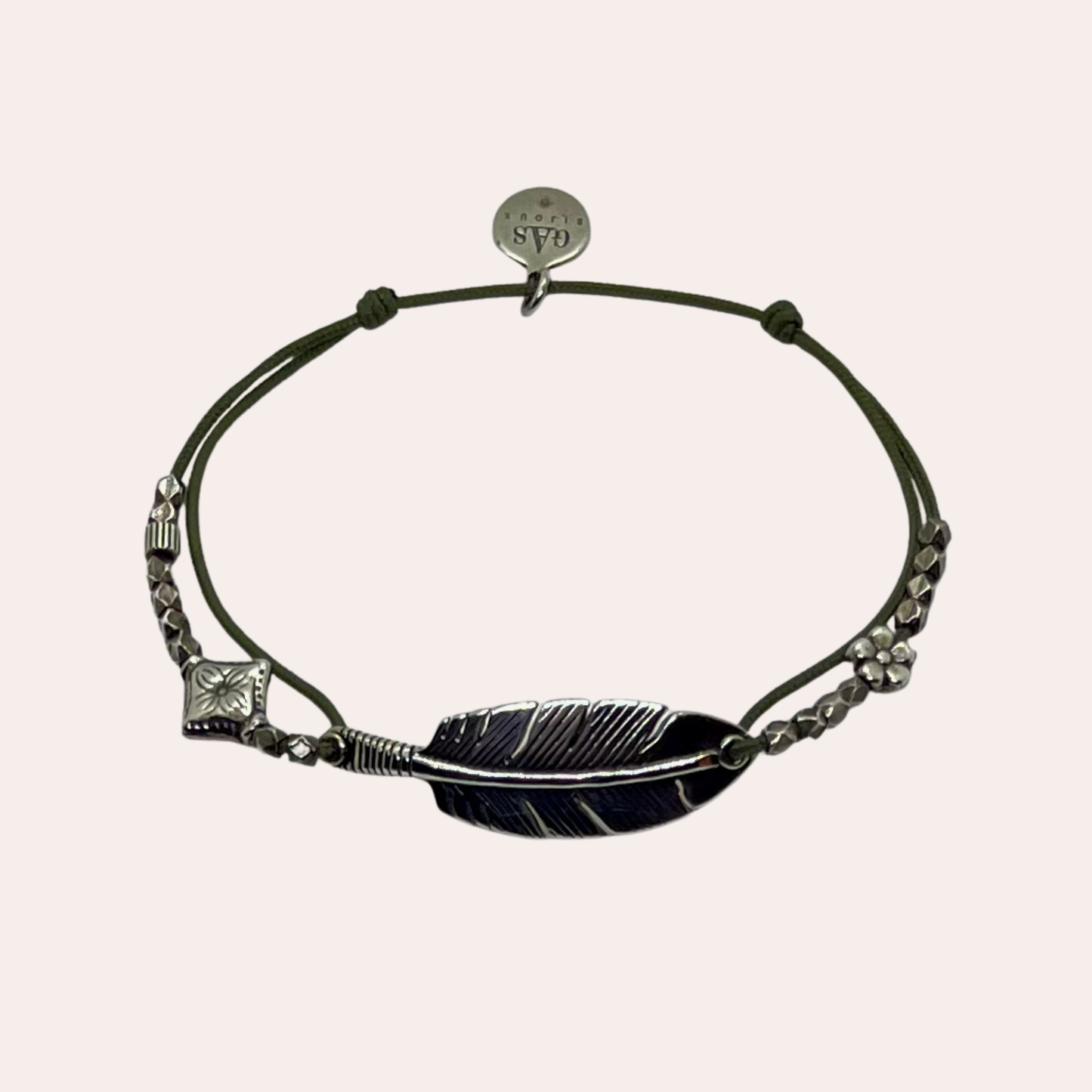 Bracelet GAS Bijoux - Cordon Penna plume argent / kaki