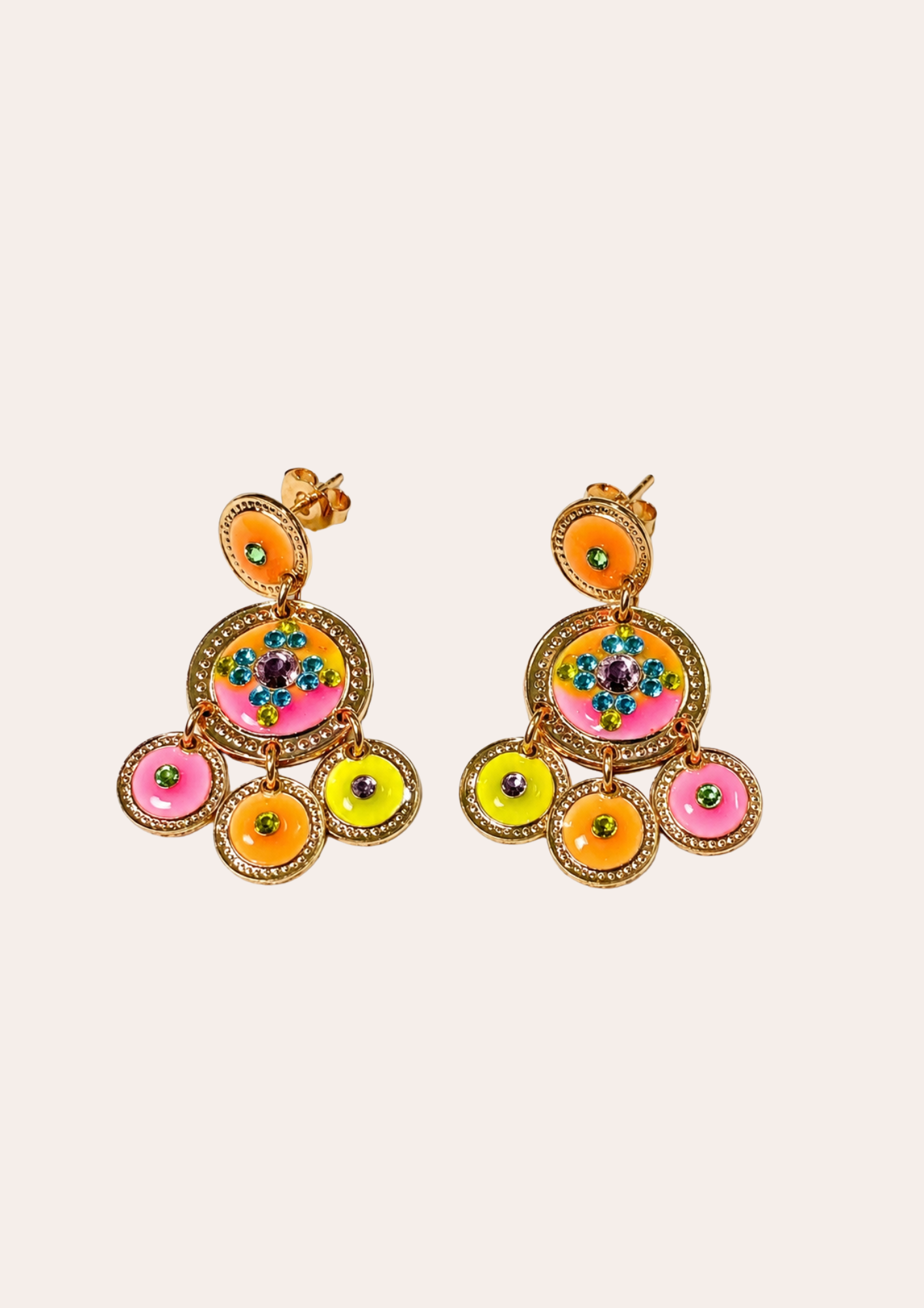Boucles d'oreilles GAS Bijoux - Sequins double or rose / jaune orangé