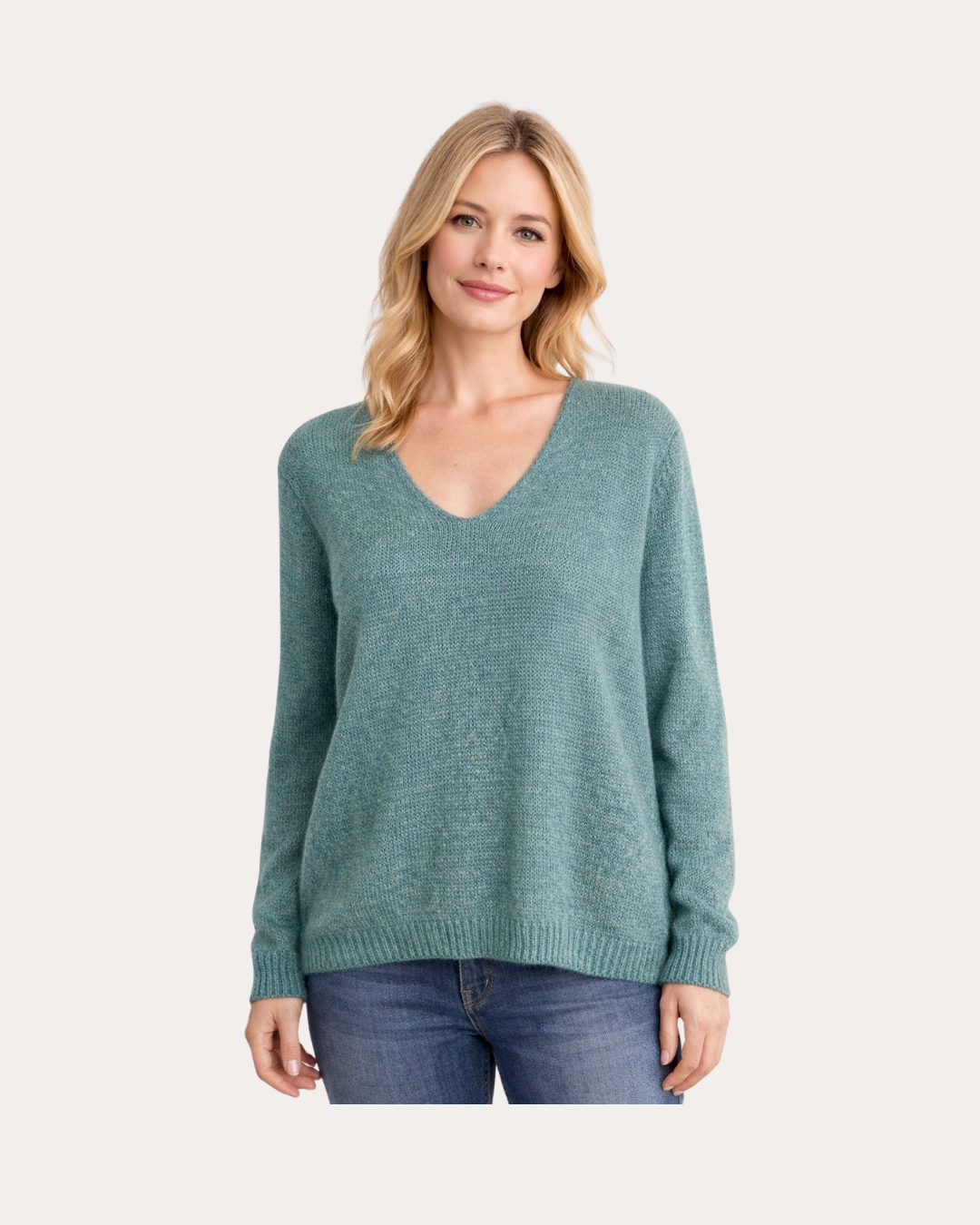 Zelia sweater - celadon green baby alpaca blend V-neck