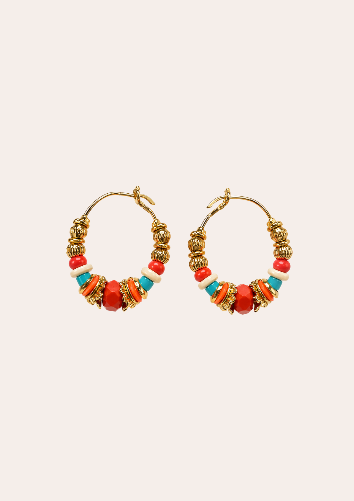 Boucles d'oreilles Gas bijoux - créoles Aloha mini dorées / turquoise / corail