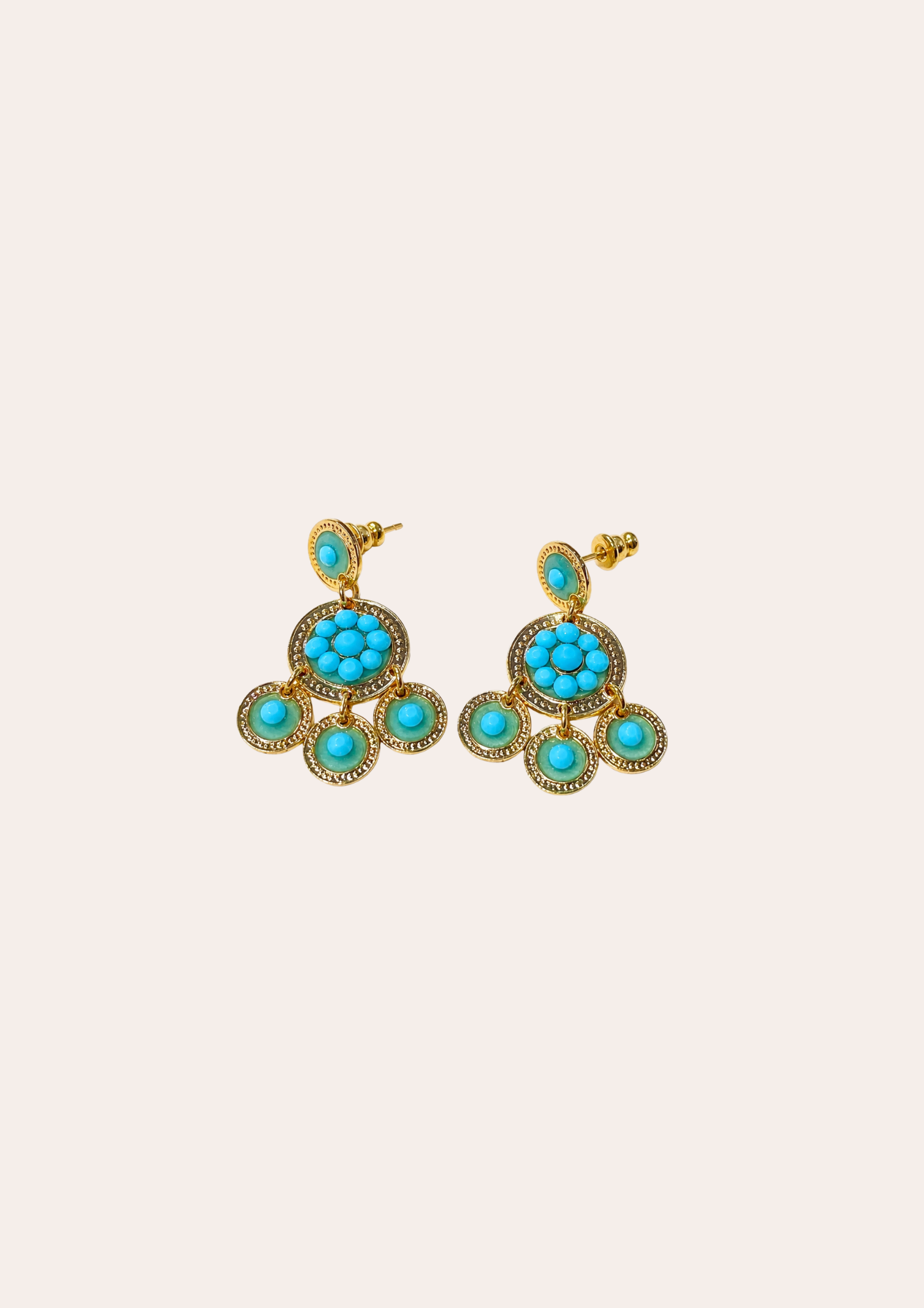 Boucles d'oreilles GAS Bijoux - Sequins double turquoise / or