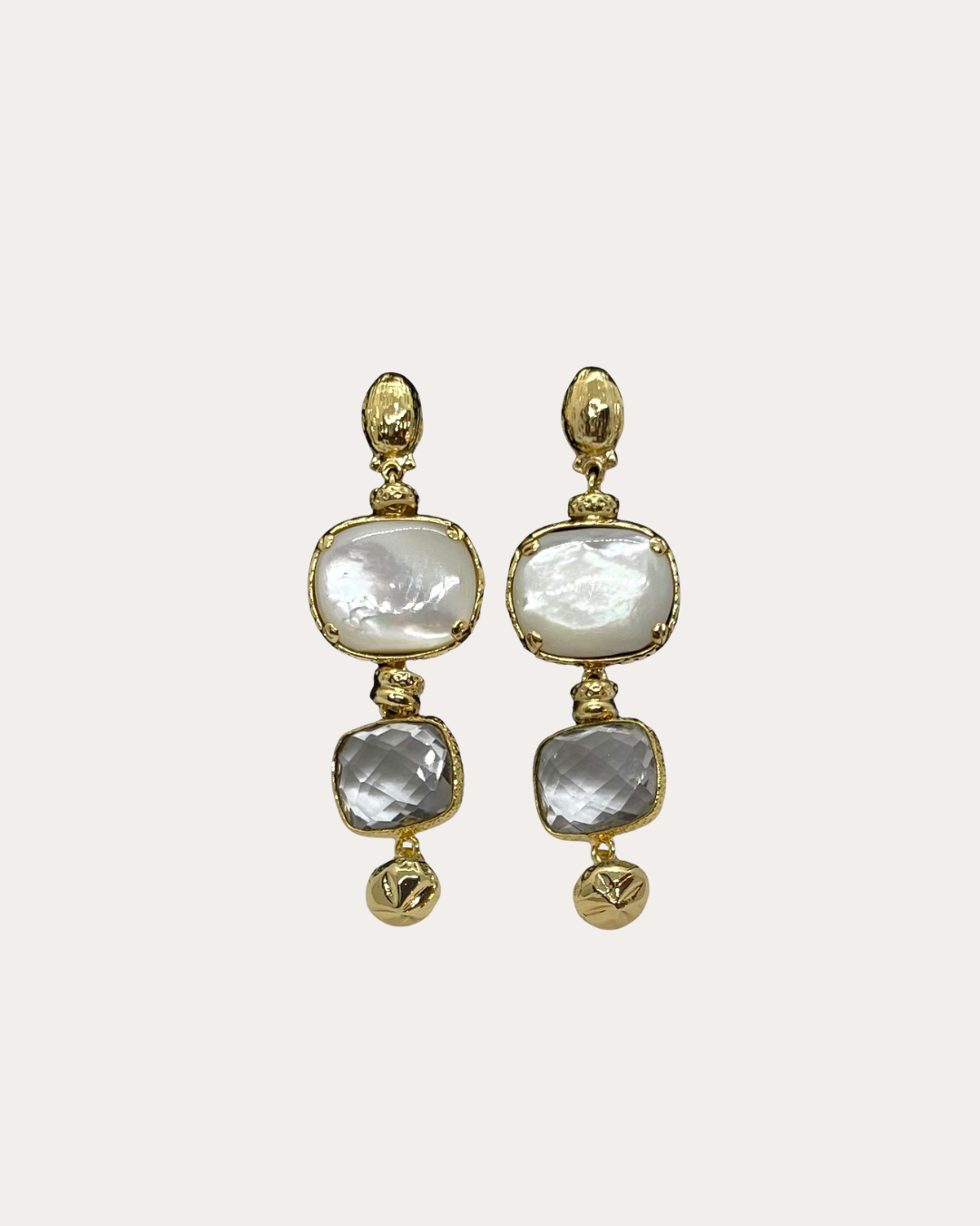 Boucles d'oreilles GAS Bijoux - Silène petit modèle or - Nacre blanche & Cristal