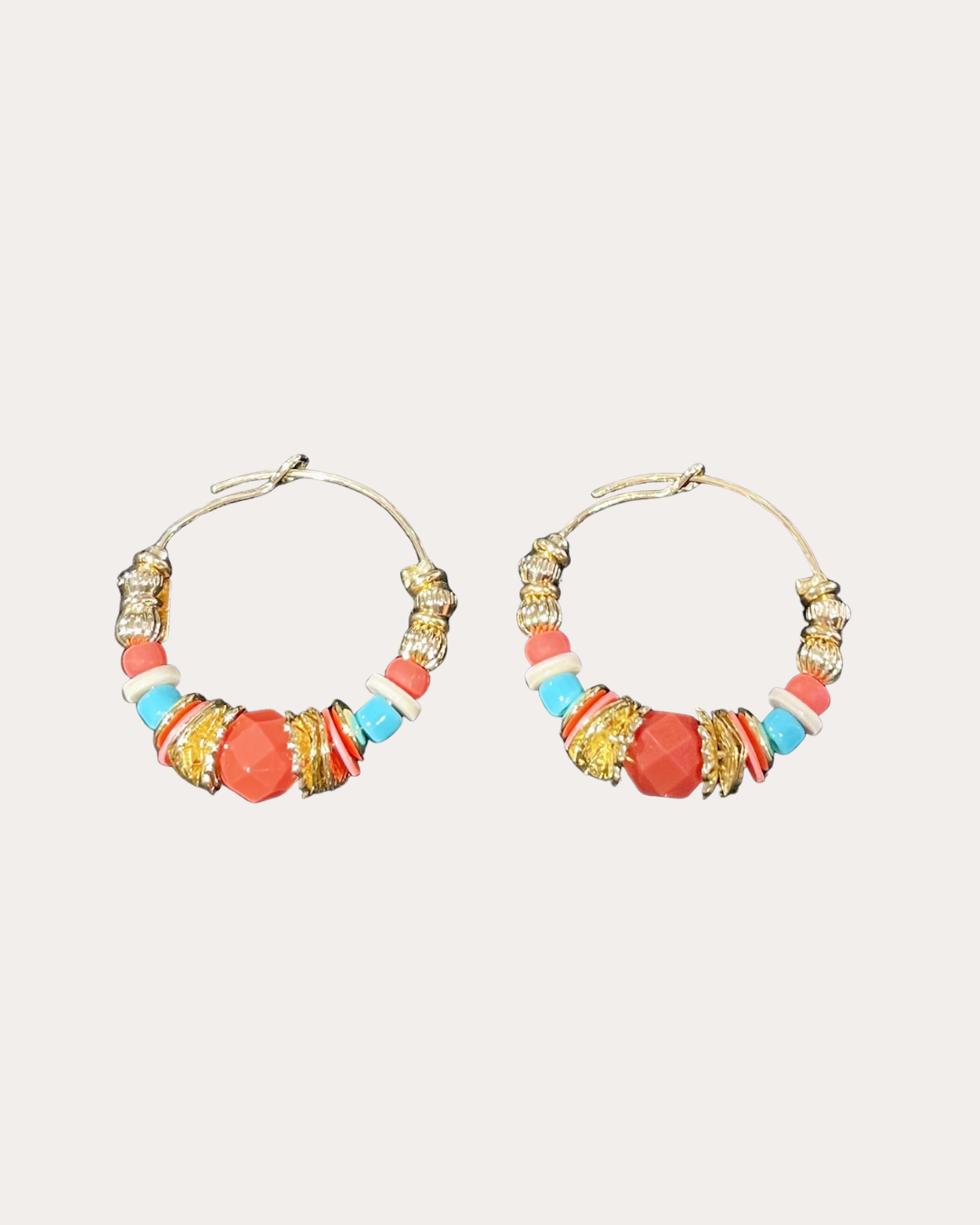 Gas Bijoux Earrings - Aloha Mini Hoop Earrings in Gold / Turquoise / Coral
