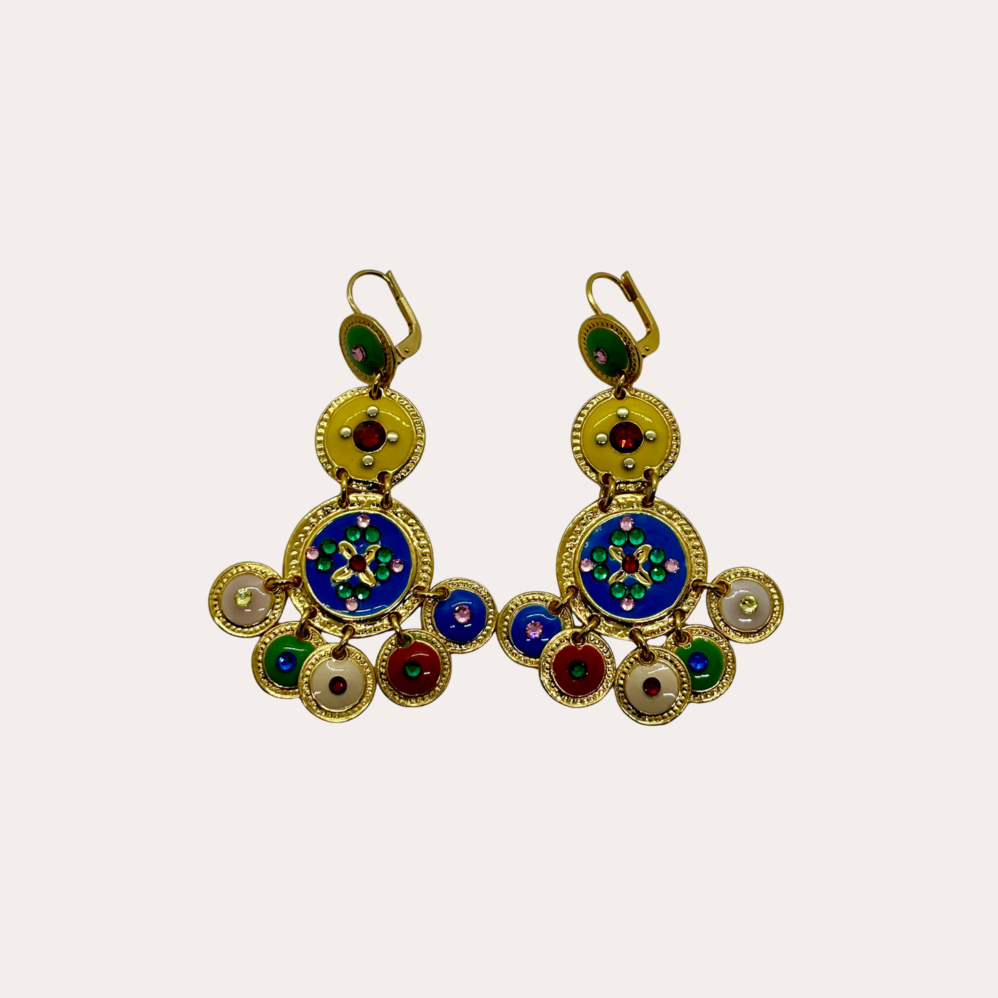 Boucles d'oreilles GAS Bijoux - Sequins triple or / bleu, jaune