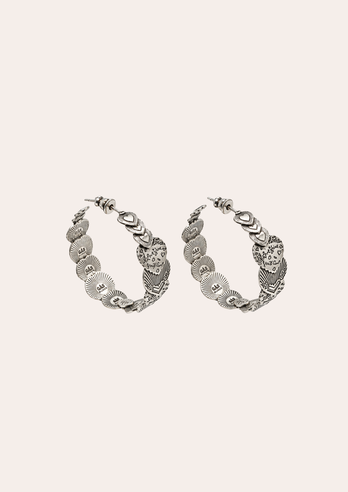 GAS Bijoux Earrings - Large Silver Cuore Hoop Earrings