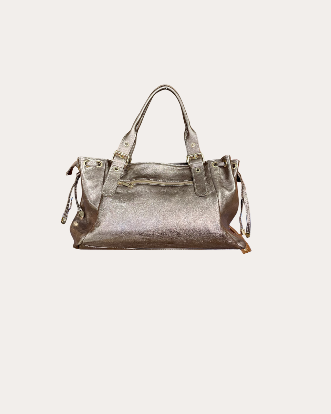 Iridescent bronze leather bag