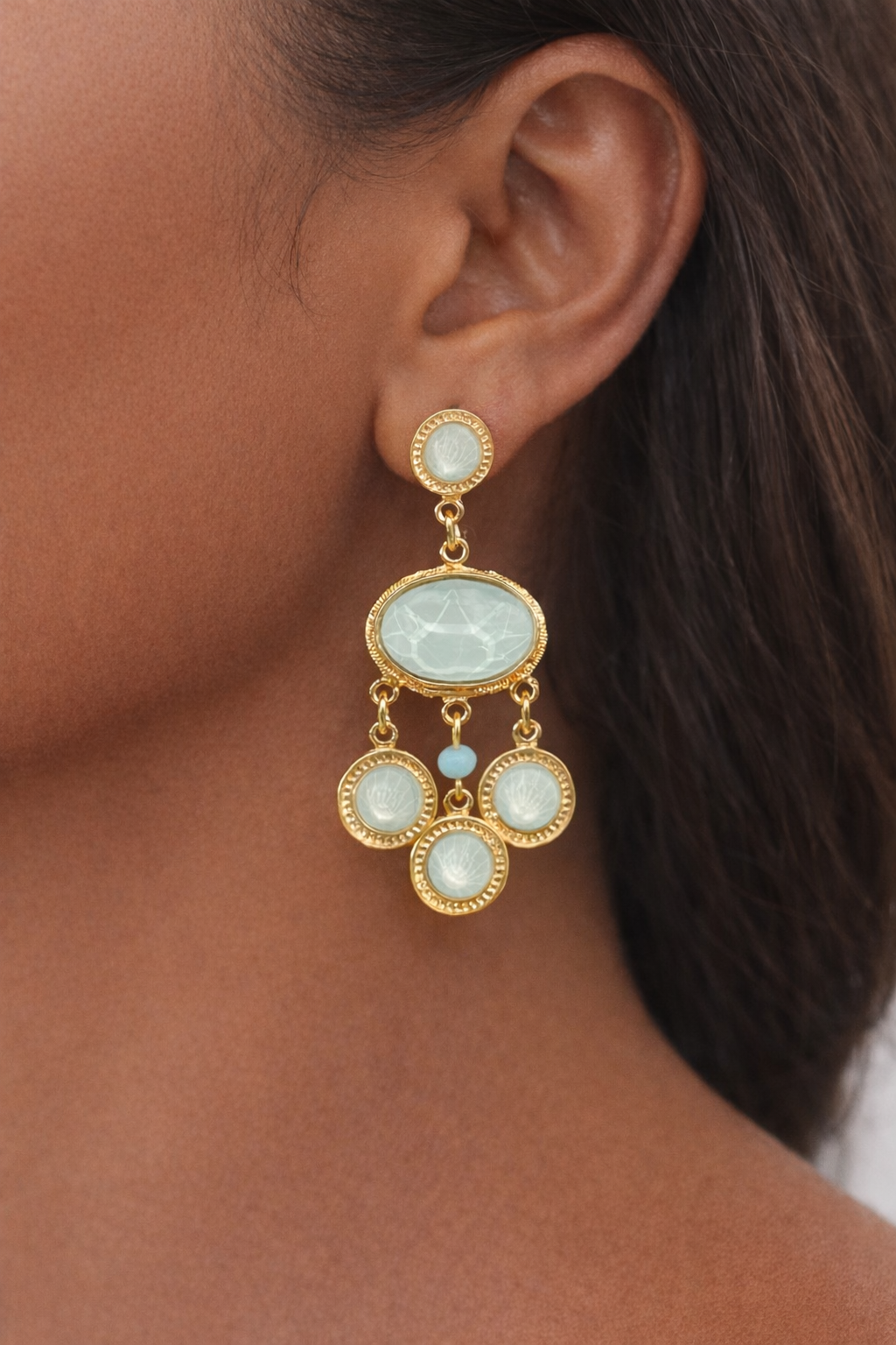 Boucles d'oreilles Chorange bijoux - Chouka or / cristal aqua