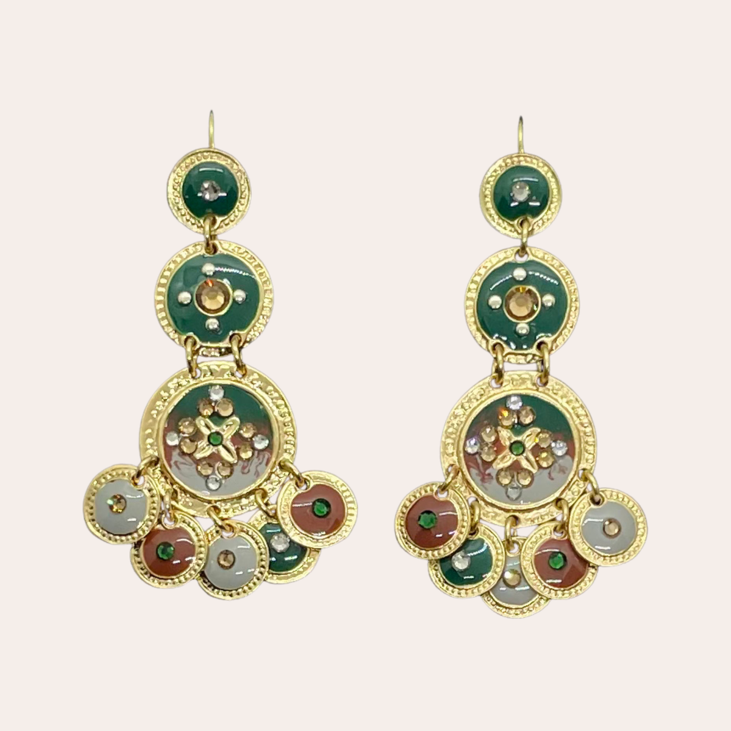 Boucles d'oreilles GAS Bijoux - Sequin trois rangs or vert / brique