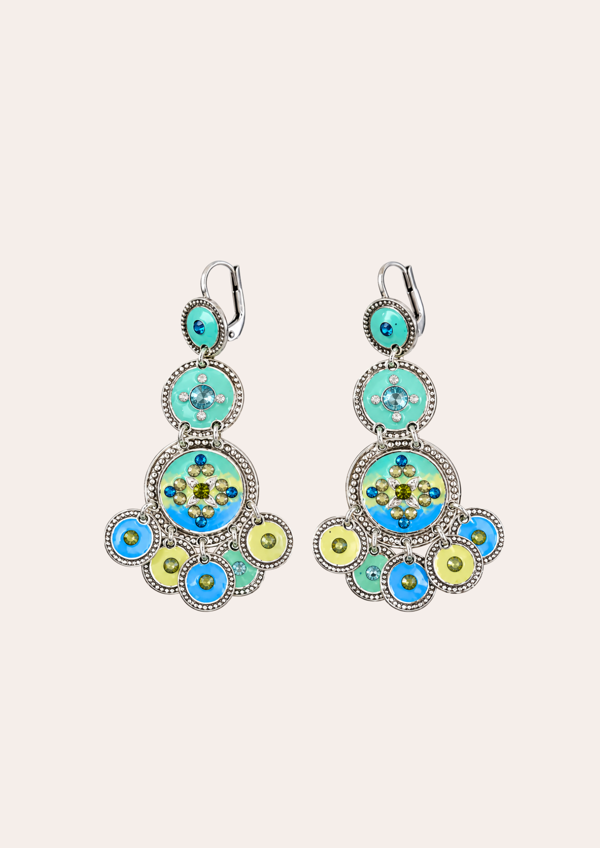 Gas Bijoux earrings - Three-row sequin silver / turquoise / green