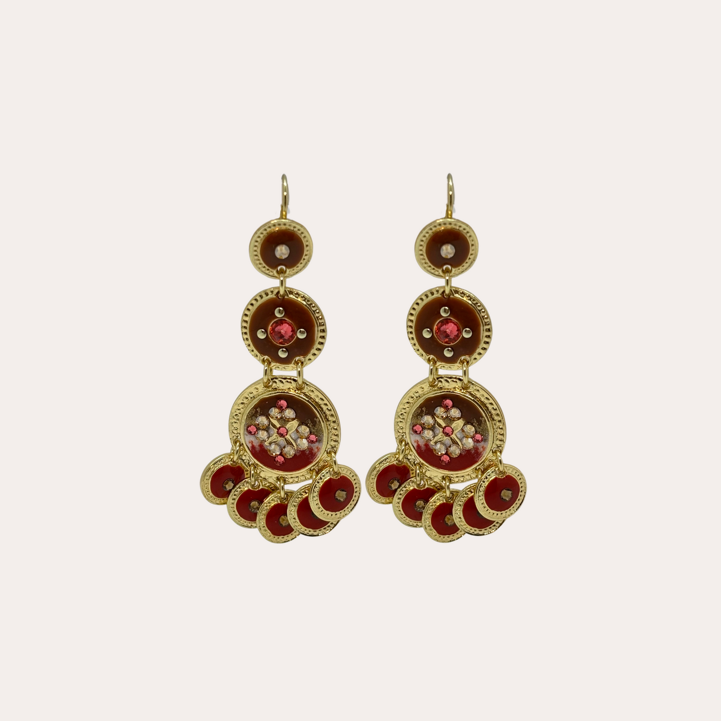 Boucles d'oreilles GAS Bijoux - Sequins triple rouge or