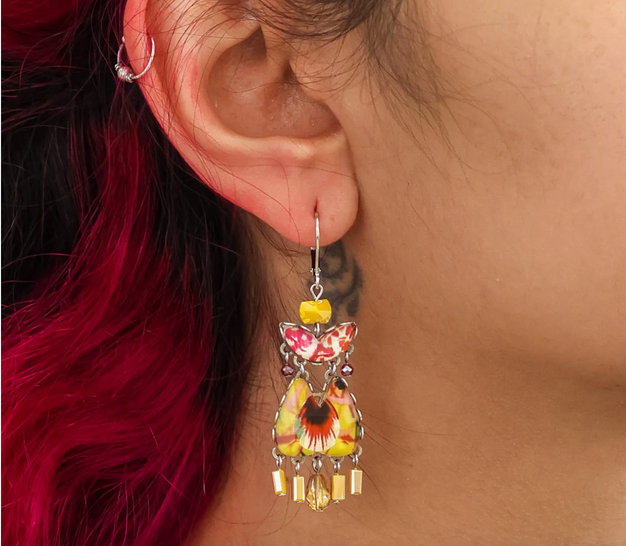 Ayala Bar Earrings - Sunflower Surprise Mustard / yellow and pink