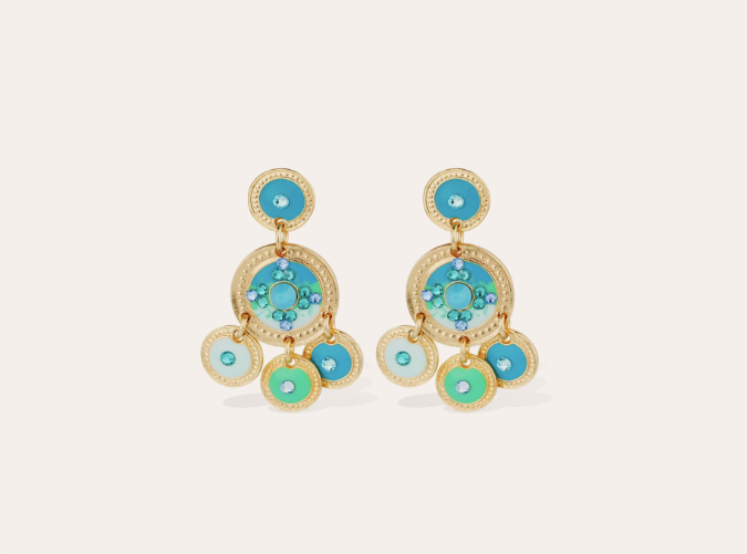 Boucles d'oreilles GAS Bijoux - Sequins double turquoise or