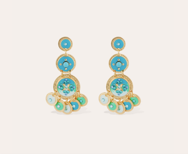 Boucles d'oreilles GAS Bijoux - Sequins triple turquoise or