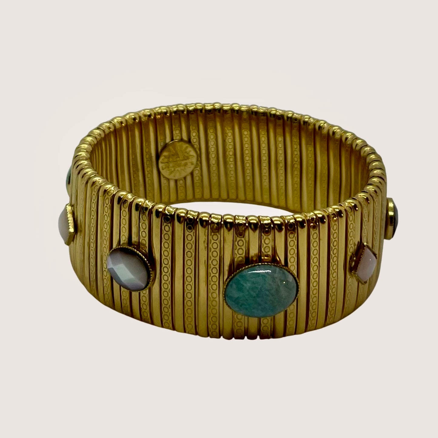 Bracelet GAS Bijoux - Strada grand modèle or - Nacre grise / pierre turquoise