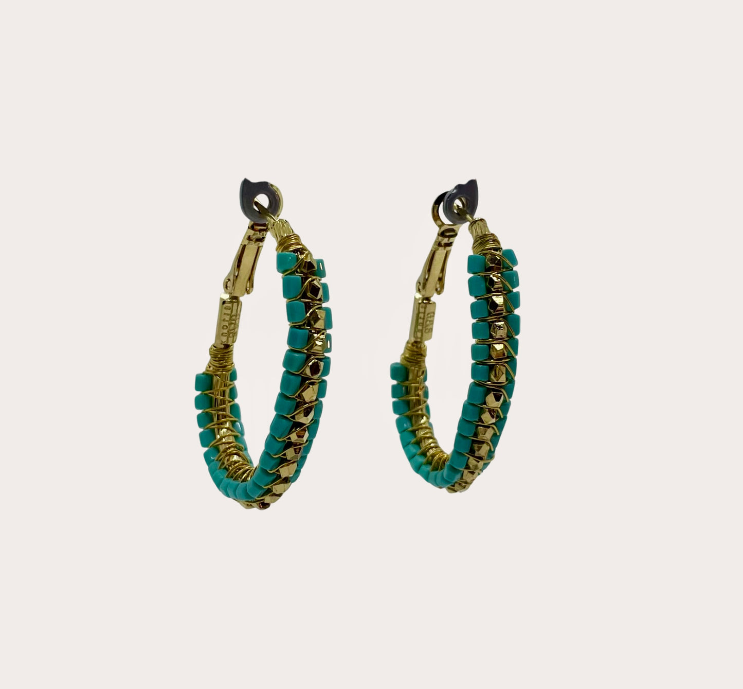 Boucles d'oreilles GAS Bijoux - créoles Lyre moyen modèle or / turquoise