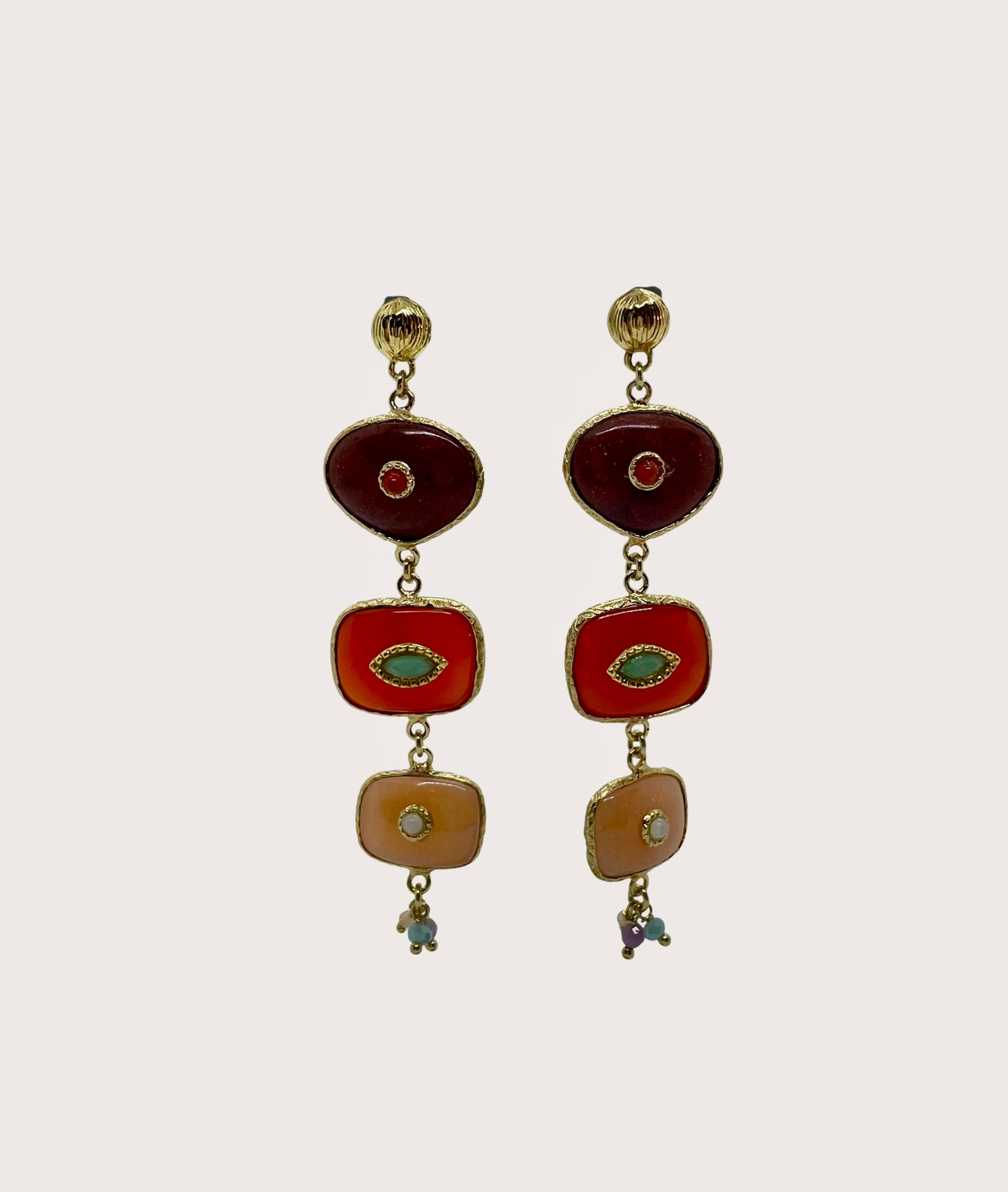 Boucles d'oreilles GAS Bijoux - Silène cabochon or / brique / safran