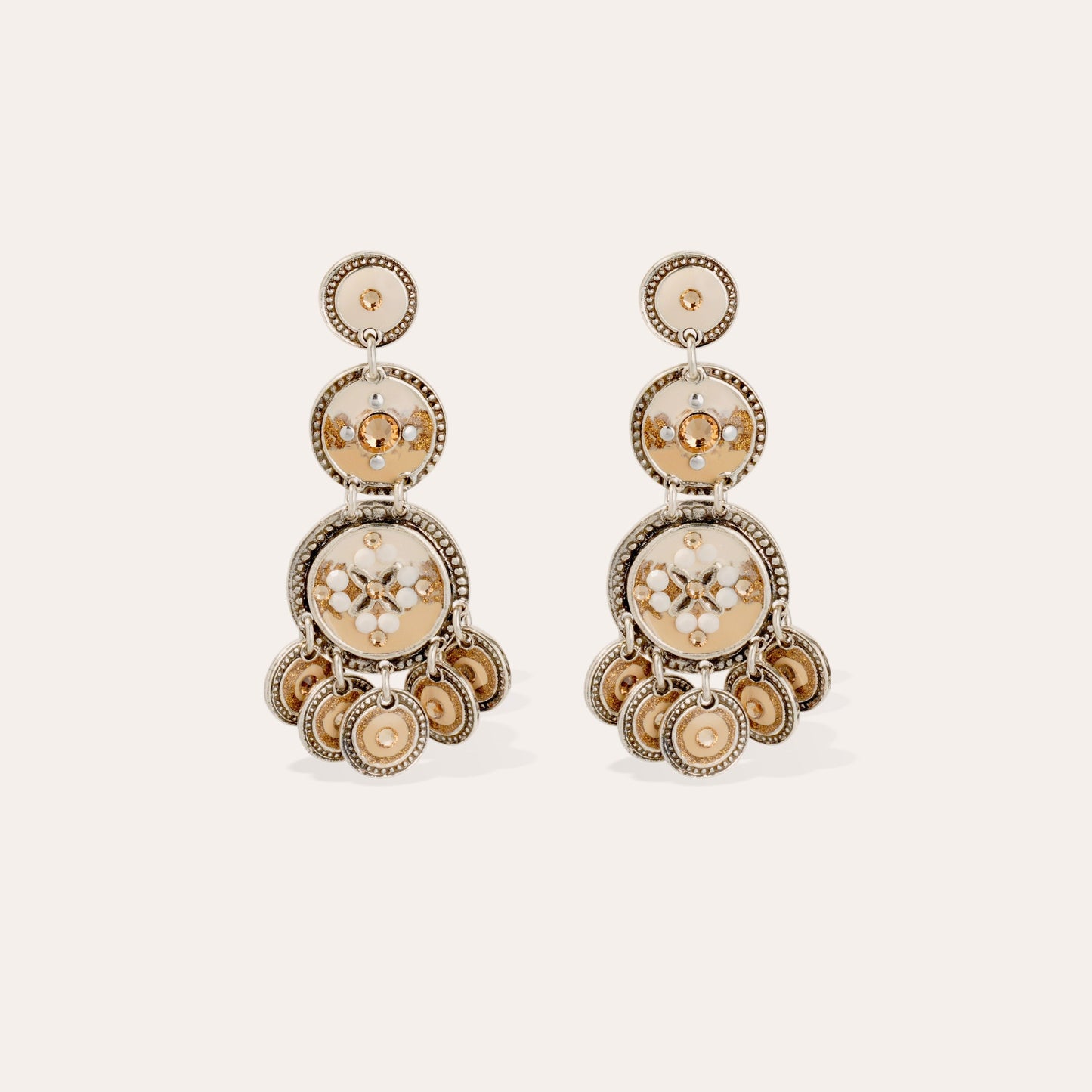 Boucles d'oreilles GAS Bijoux - Sequin trois rangs argent / ivoire / nude