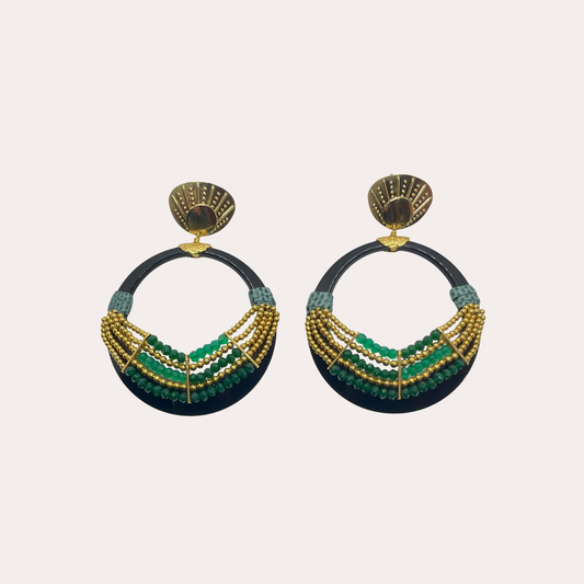 Boucles d'oreilles GAS Bijoux - Créoles or acétate noire perles or / vertes