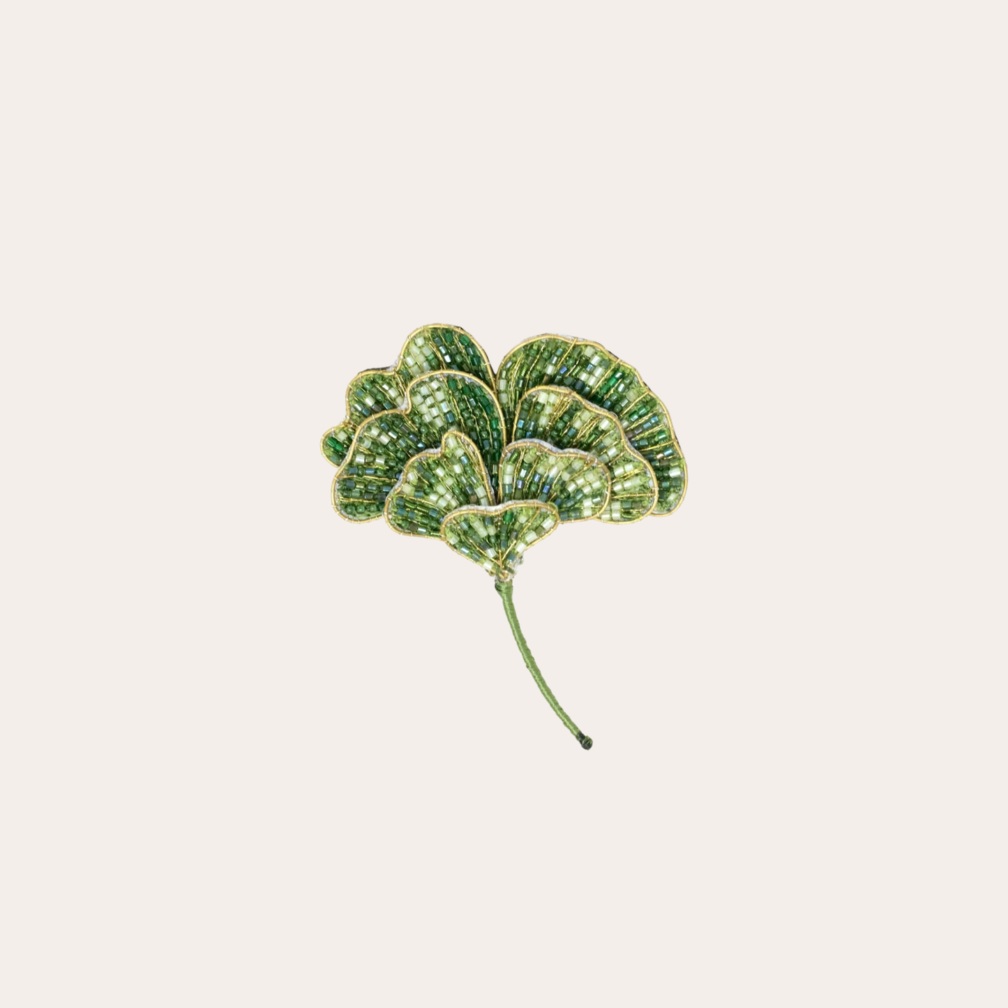 Broche Trovelore -  feuille de ginkgo vert / or