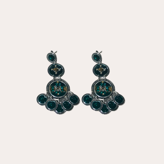 Boucles d'oreilles GAS Bijoux - Sequins triple vert argent