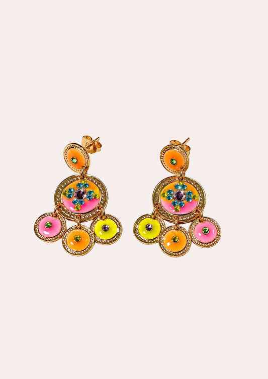 Boucles d'oreilles GAS Bijoux - Sequins double or  rose / jaune orangé