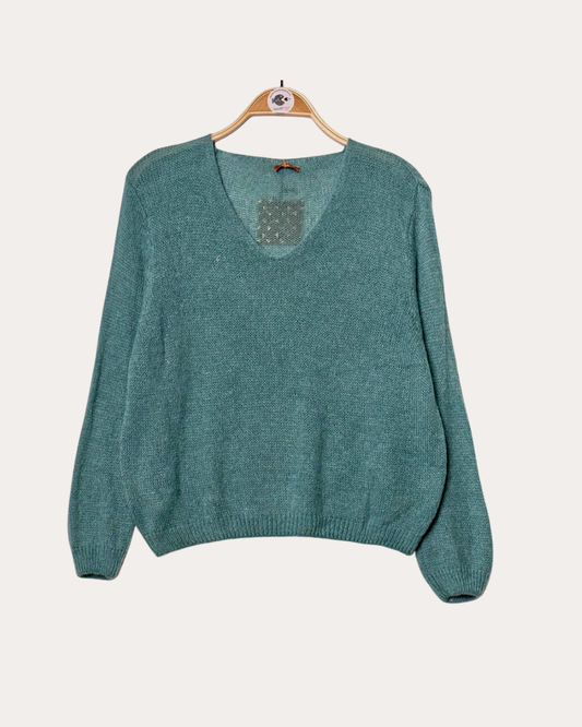 Zelia sweater - celadon green baby alpaca blend V-neck