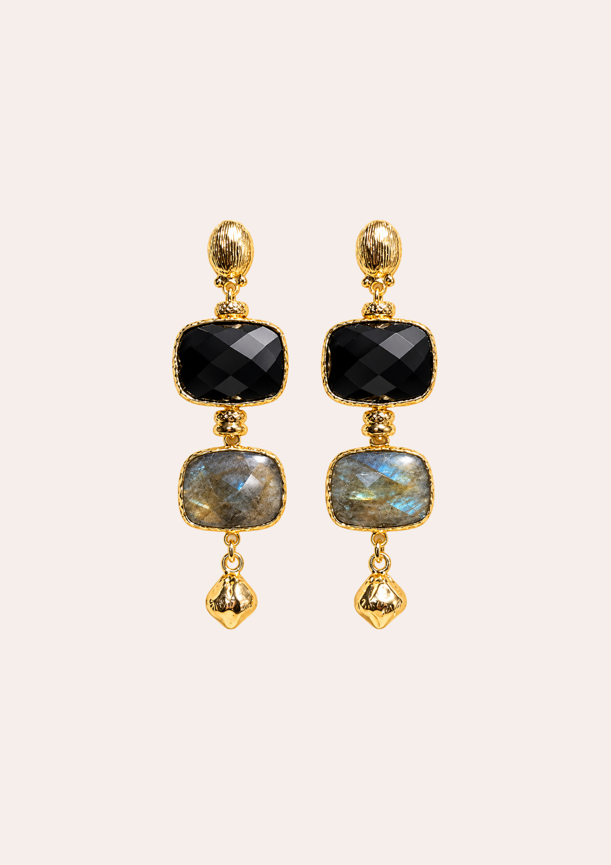 Boucles d'oreilles Gas Bijoux - Silène petit modèle or / Onyx / Labradorite