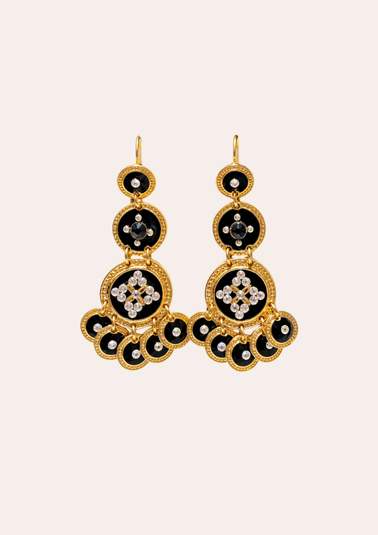Boucles d'oreilles Gas Bijoux -  Sequin émail trois rangs or / noir