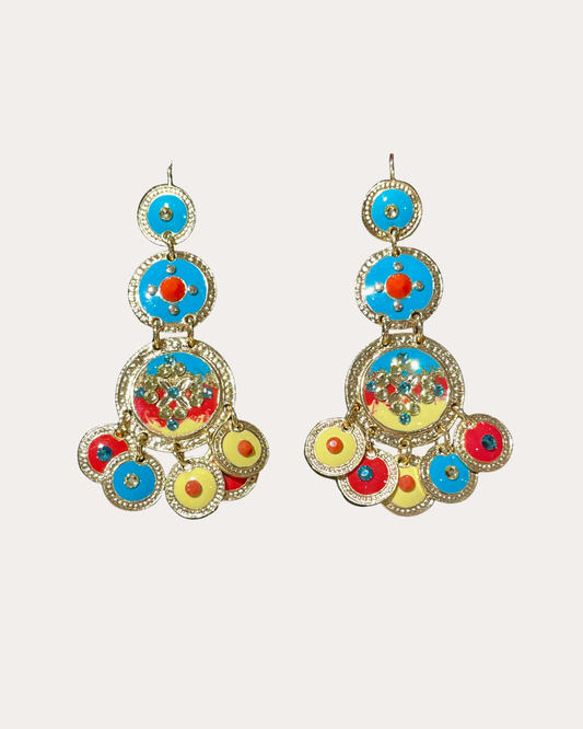 Boucles d'oreilles GAS Bijoux - Sequins triple or / turquoise, jaune, rouge