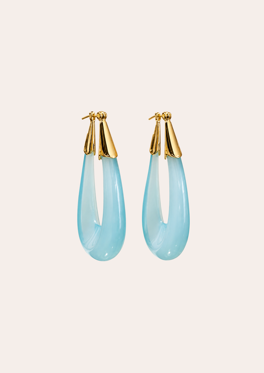 Gas Bijoux Earrings - Ecume large model acetate gold / sky blue