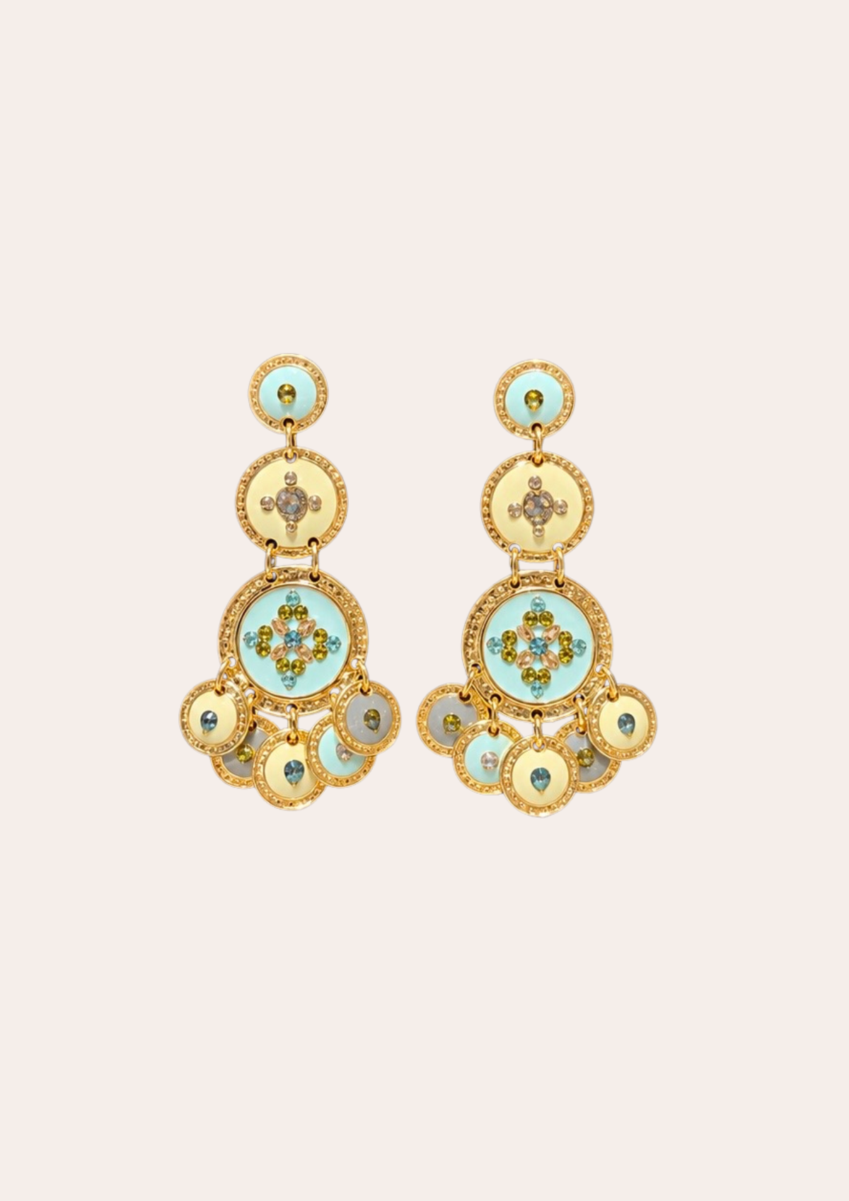 Boucles d'oreilles Gas bijoux - Sequin trois rangs or / bleu clair