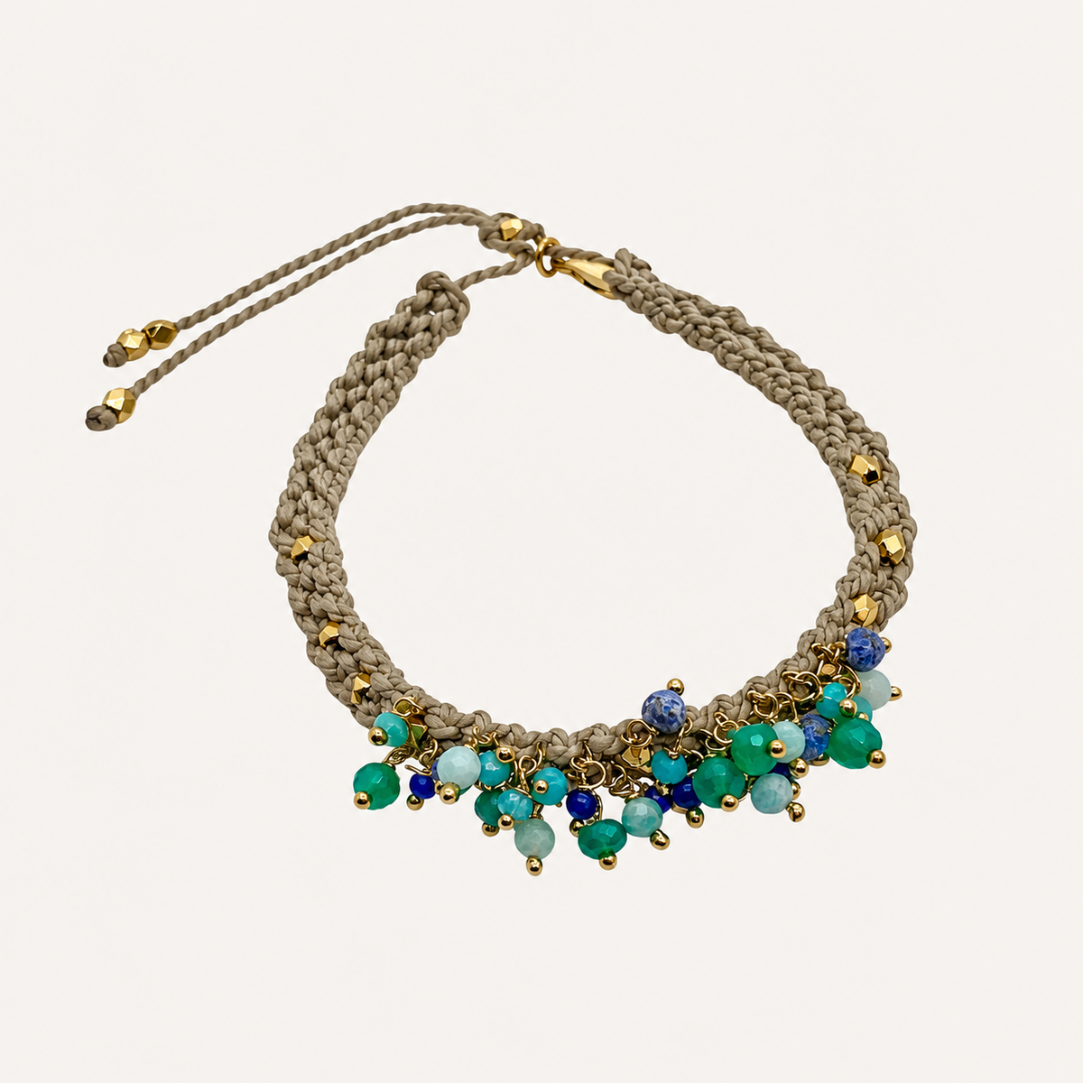 GAS Bijoux Bracelet - Taupe cord, blue/green beads