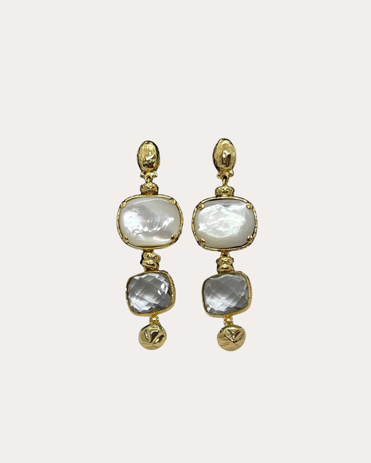 Boucles d'oreilles GAS Bijoux - Silène petit modèle or - Nacre blanche & Cristal