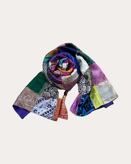Patchwork Stole Recycled Silk Palm - 1 Multi-colored Patchwork Side