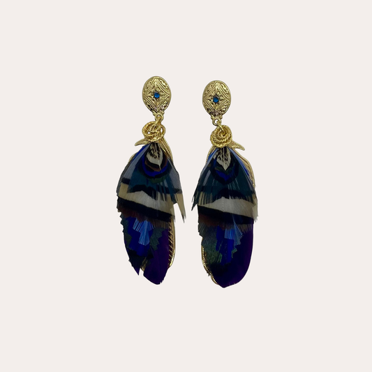 Boucles d'oreilles GAS Bijoux - Plumes Sao or / bleu