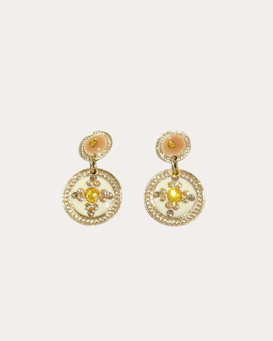 Pendientes Gas Bijoux - Lentejuela simple oro / beige