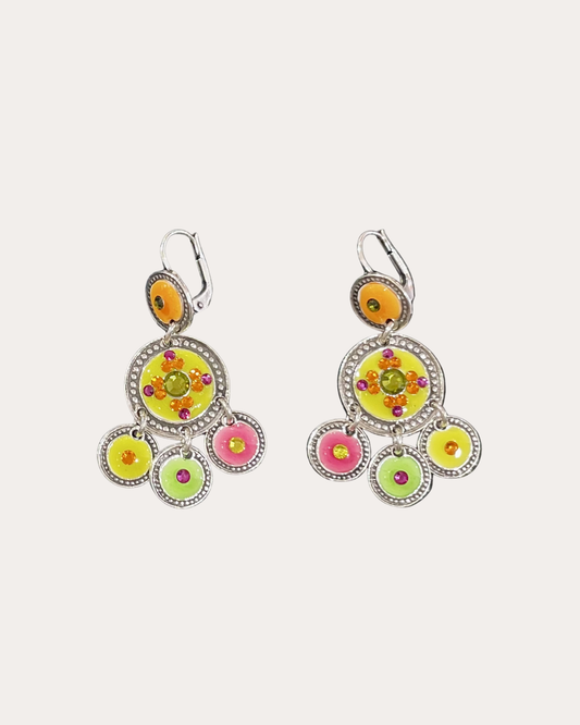 Gas Bijoux earrings - Two-row sequin silver / yellow multi-color