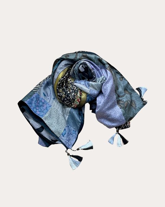 Carré Soie Palme - 4 Patches + 4 Tassels black / grey blue / lavender blue
