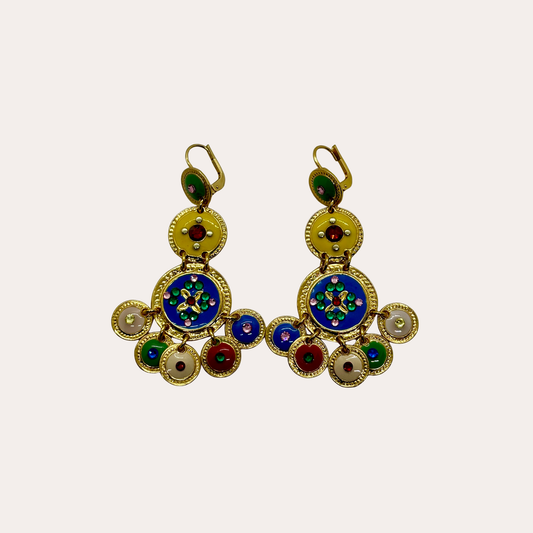 Boucles d'oreilles GAS Bijoux - Sequins triple or / bleu, jaune