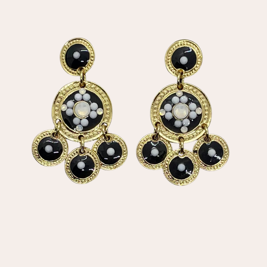 Boucles d'oreilles GAS Bijoux - Sequin deux rangs or / noir