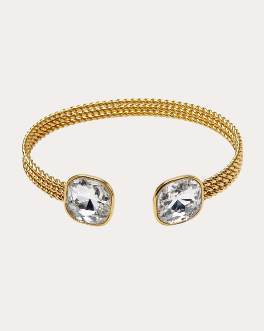 Gold-Plated Stainless Steel Open Cuff Bracelet with Brilliant Crystals