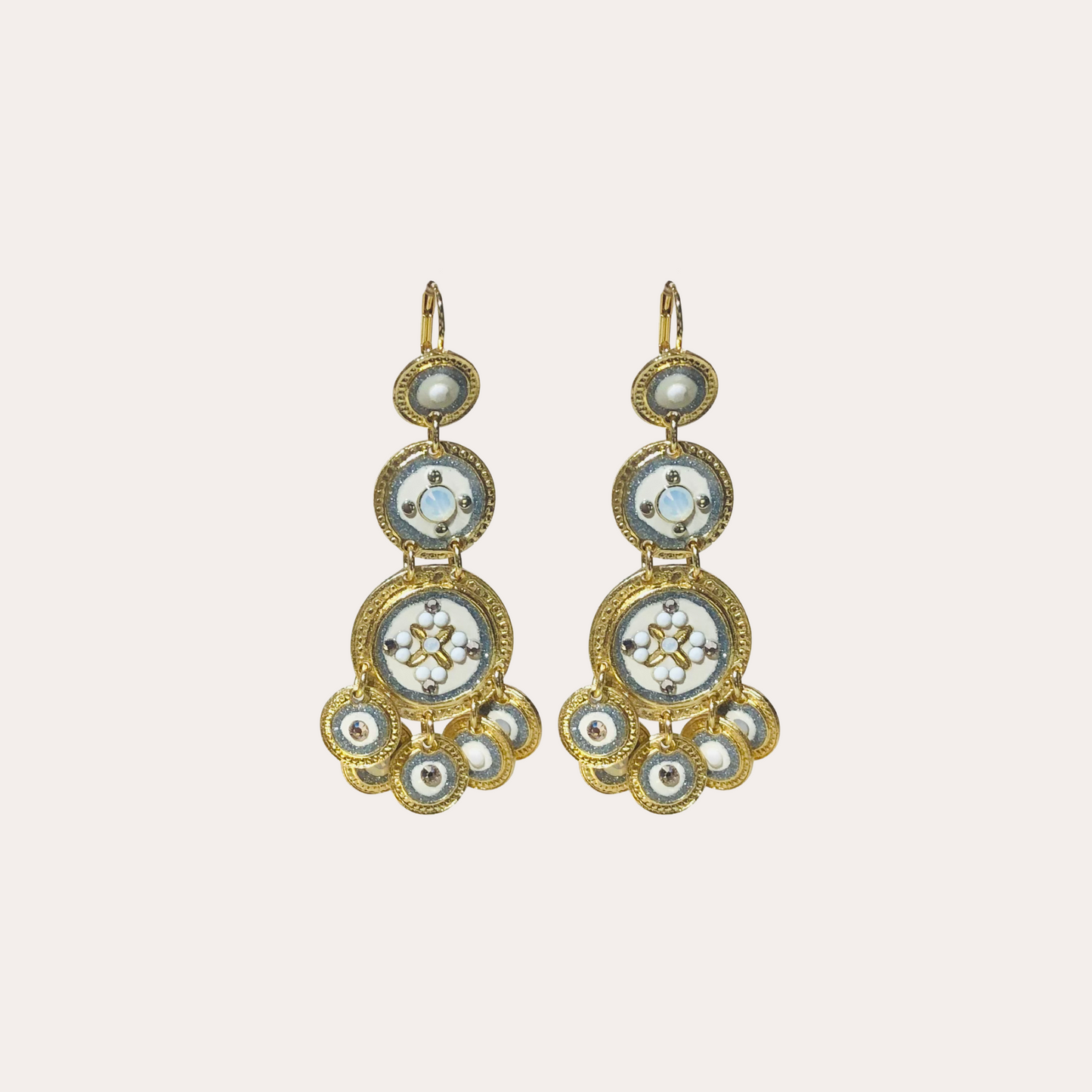 Boucles d'oreilles GAS Bijoux - Sequins triple ivoire or