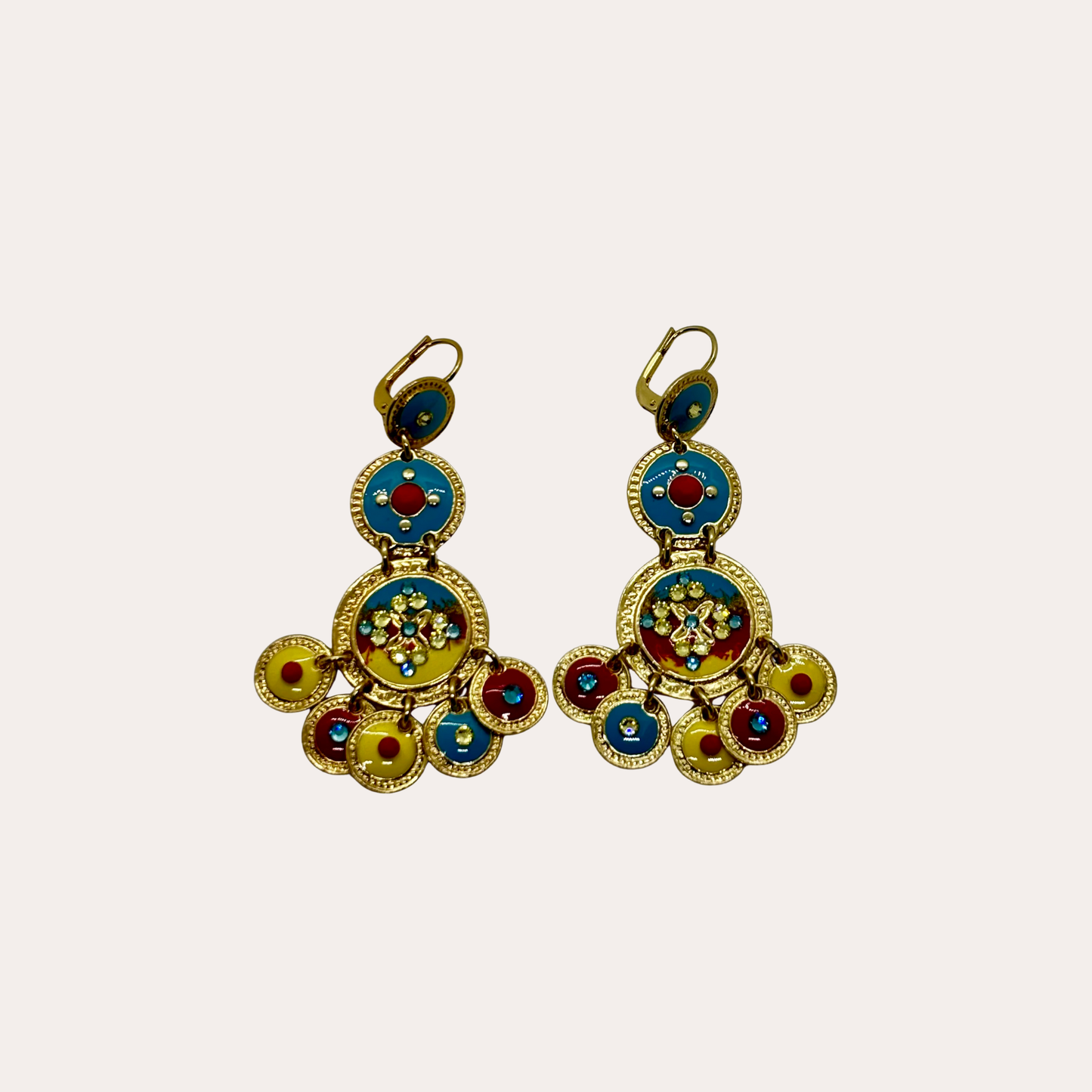 Boucles d'oreilles GAS Bijoux - Sequins triple or / turquoise, jaune, rouge
