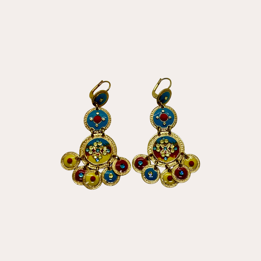 Boucles d'oreilles GAS Bijoux - Sequins triple or / turquoise, jaune, rouge