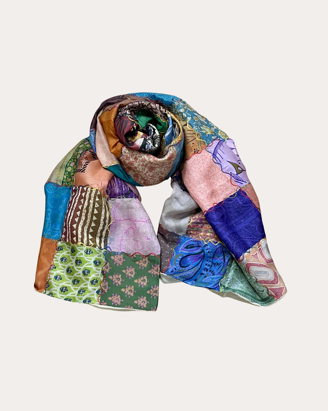 Etole patchwork  Soie Recyclée Palme - 1 Face Patchée multicolore