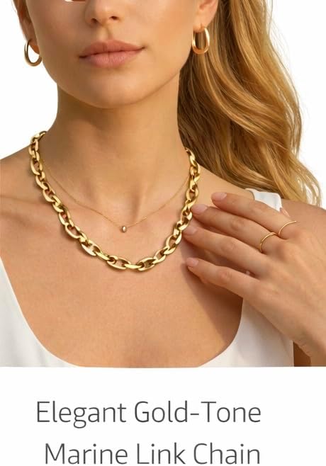 Gold-plated Marine Chain Necklace in Stainless Steel