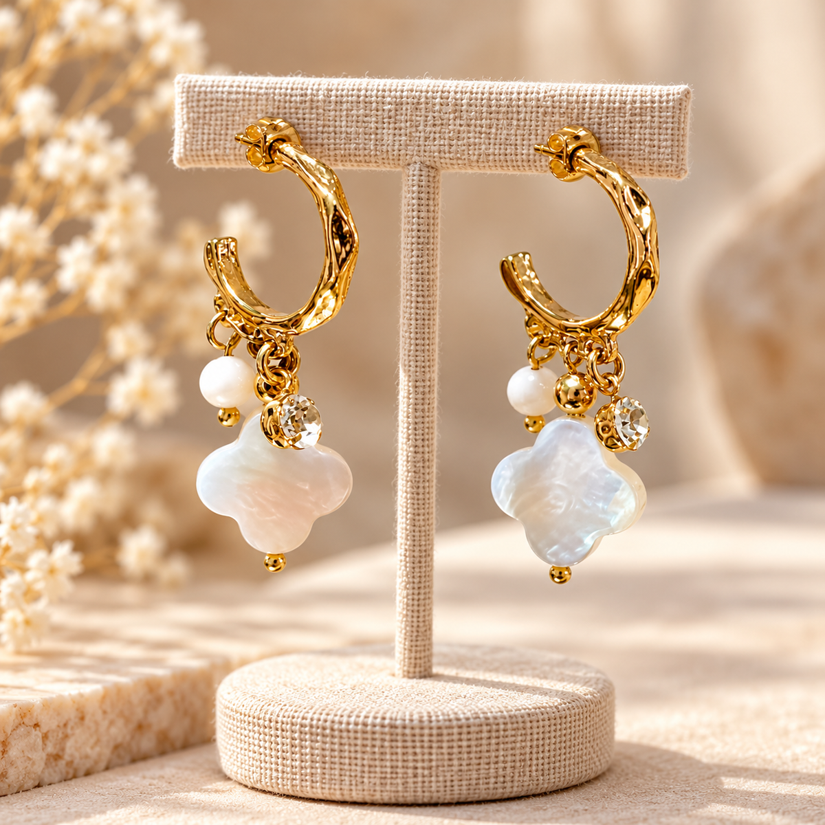 Boucles d'oreilles Chorange Bijoux - Créoles trèfle nacre