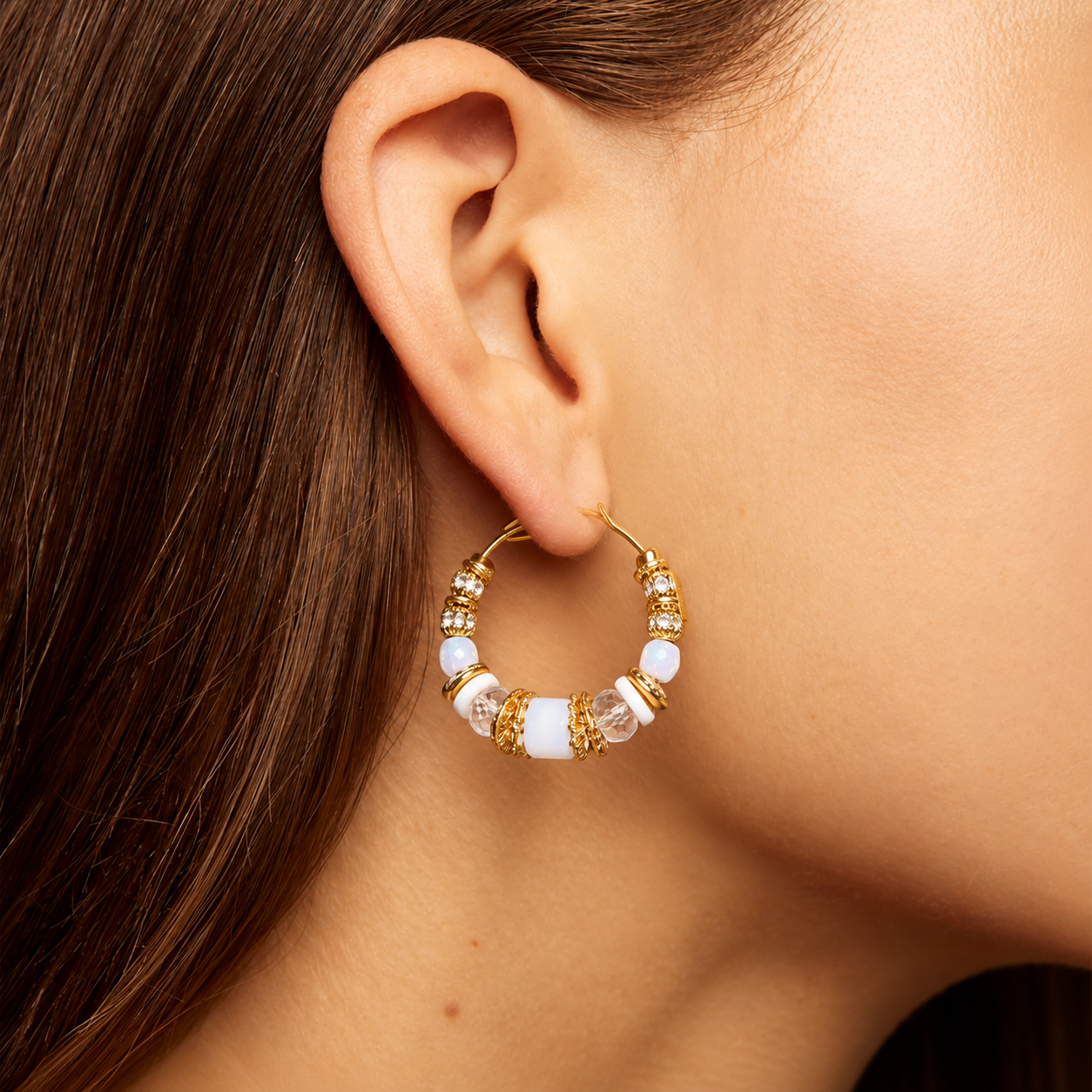 Boucles d'oreilles Gas Bijoux - Créoles Aloha mini or / blanches