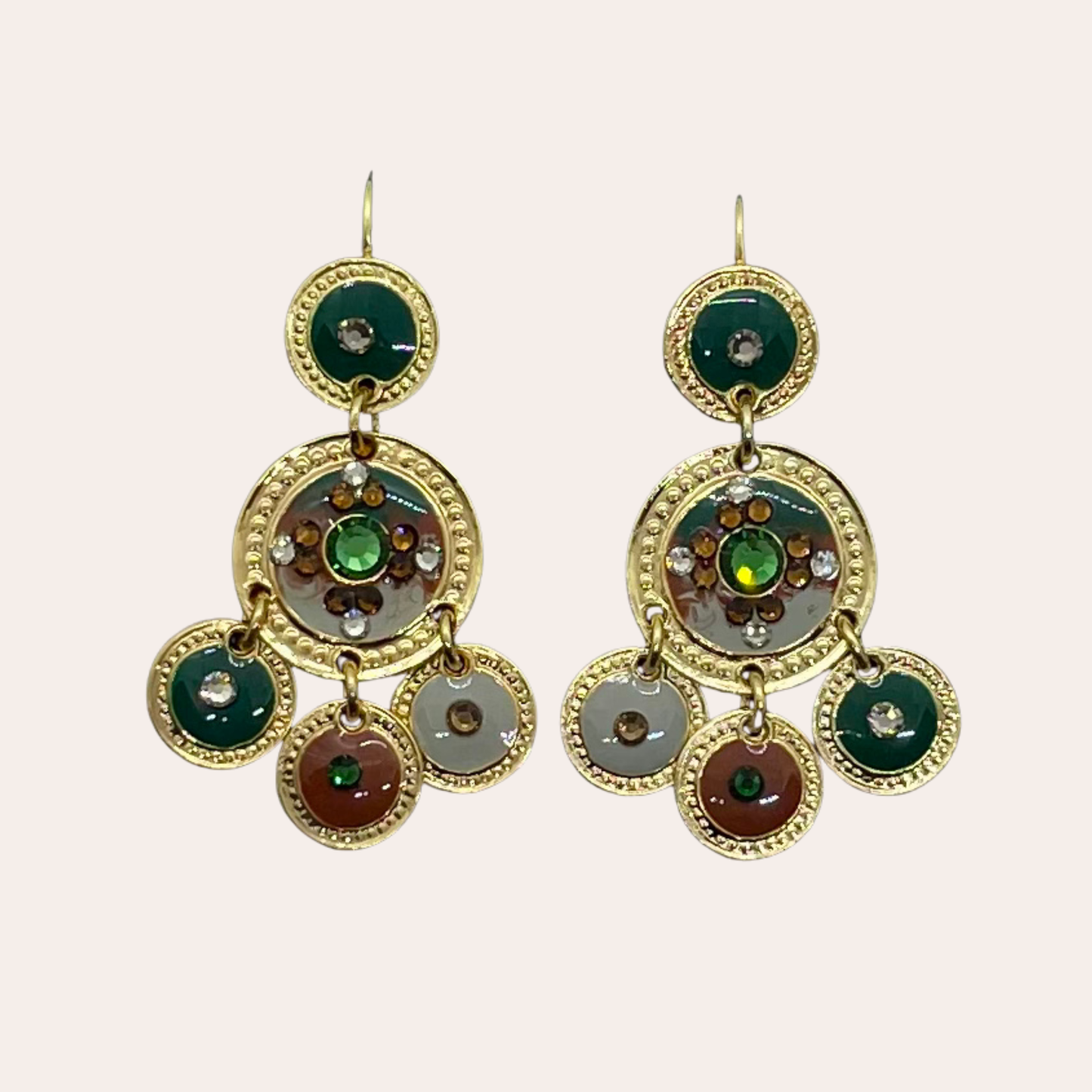 Boucle d'oreilles GAS Bijoux - Sequin deux rangs or vert / brique