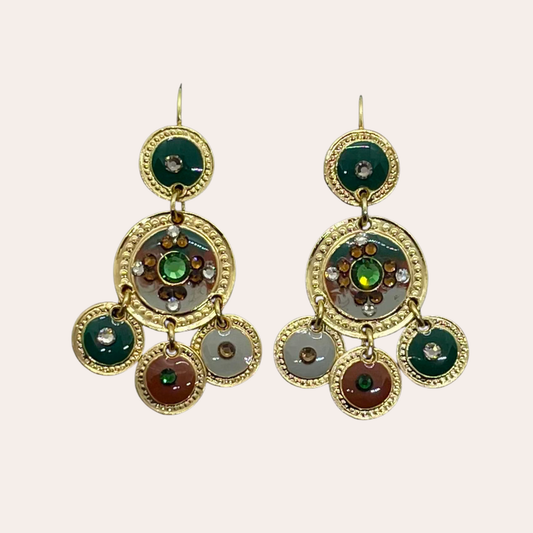 Boucle d'oreilles GAS Bijoux - Sequin deux rangs or vert / brique